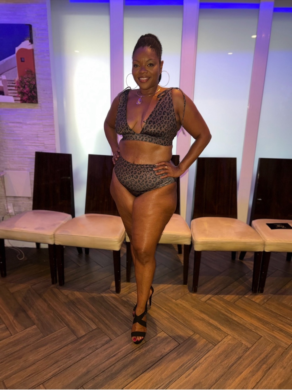 Plus Size Leopard Print Bikini Set - Black/Brown